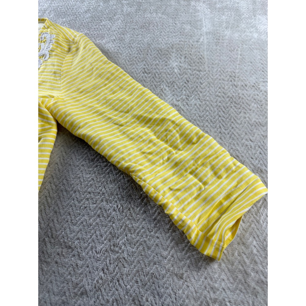 Talbots Womens Yellow White Striped 100% Linen Embroidered V-Neck Tunic Top S - Picture 9 of 16